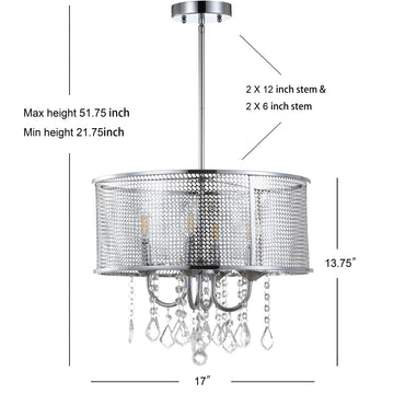 Avah Metal/Crystal Adjustable LED Drop Chandelier - JONATHAN Y